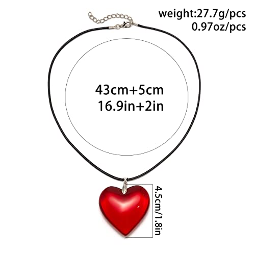 Big Heart Pendant Choker Necklaces - Chunky Glass Puffy Heart Choker Necklace For Women Y2K Grunge Jewelry Gifts For Teen Girls (Red Heart) #TOP1