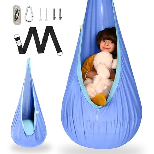 OUTREE Kids Pod Swing Seat, Cotton Child Hammock Swing Chair, Sensory Swing for Indoor and Outdoor Use, Macaron Light Purple