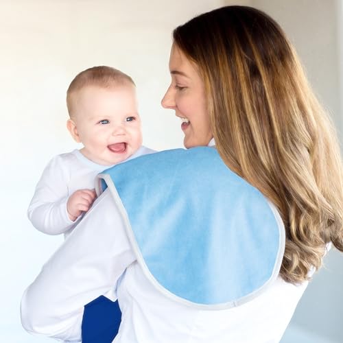 Kiddologic Baby Burp Cloth, Triple Protection, 2 Layers Soft Absorbent Terry, Waterproof Inner Lining, Large Size and Curved Design for Extra Coverage, Newborn/Infant Boy Burping Rag, Sky Blue3