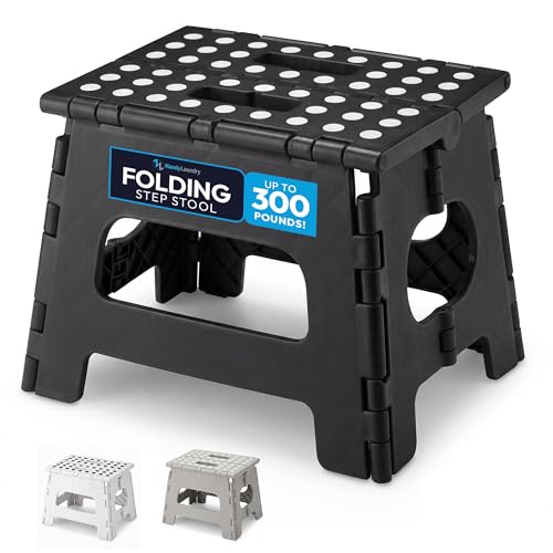 Image of Handy Laundry Folding Lightweight Step Stool - Sturdy Enough to Support Adults - Opens Easy with One Flip - Great for Kitchen, Bathroom or Bedroom (Black - 8 Inch)