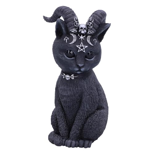 Nemesis Now Cult Cuties Pawzuph Figurine 11cm, Resin, Black, Scarily Adorable Horned Cat, Adorned with Small Skulls, Pentagrams and Moons, Cast in the Finest Resin, Hand-Painted