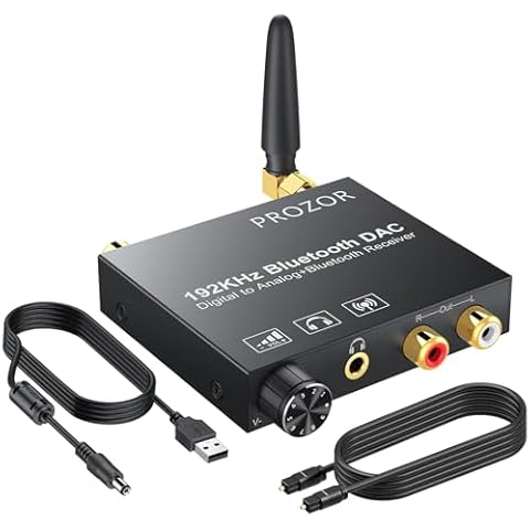 PROZOR 192kHz Digital to Analog Audio Converter with 5.0 Bluetooth Receiver,Optical to RCA Converter with Volume Adjustable, Optical Coaxial Bluetooth Digital Audio to Stereo Analog RCA & 3.5mm Cover
