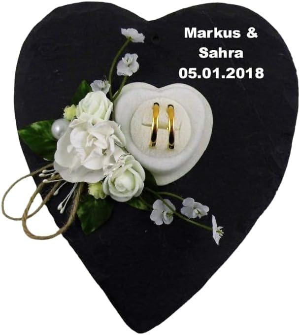 Ringkissen aus Schiefer personalisiert – Geschenk zur Hochzeit, Hochzeitsgeschenk personalisiert,Geschenk für Brautpaar,Geschenkidee Hochzeit, Ringhalter mit Gravur & Herz für Eheringe, Handarbeit