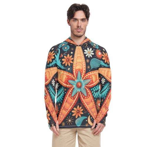 Rash Guard Homme Orange Étoile de Mer à Col Rond T-Shirt Manches Longues UPF 50+