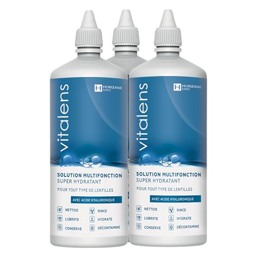 VITALENS - Solution Multifonction pour Tout Type de Lentilles de Contact - 6 en 1 : Décontamine, Nettoie, Rince, Déprotéinise,...