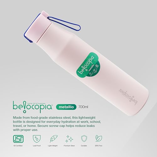 Image of Belocopia Metallio Slim Color Stainless Steel Water Bottle 700ml | Sports & Fridge Bottle | Lightweight, BPA Free | Leak-Resistant Cap | For Home, Office, Gym & Travel