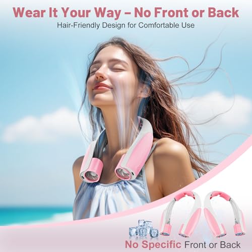 Image of AI Portable Neck Fan with 6 Powerful Speeds, 8000mAh Battery Operated USB-C Rechargeable Fan, Hands-Free 360 Cooling Neck Fan,Twistable,Ultra-Quiet Personal Fan for Women Mother Office Travel(Pink)