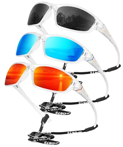KALIYADI Sports Polarized Sunglasses Men UV400 Protection for Fishing Driving Cycling, Black/Blue/Orange, 3 Pack