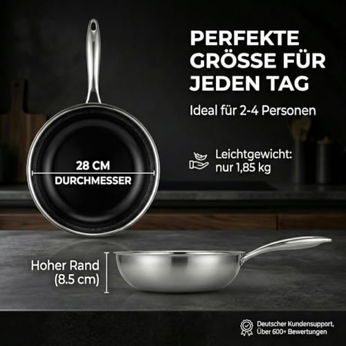 FIXLINE® BLACK FOREST Wokpfanne 28cm - Keramische Beschichtung - alle Herdarten inkl. Induktion - Backofengeeignet bis 230°C - Einfache Reinigung - Neuheit 2025 3