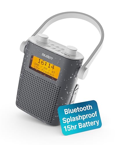Radio Dab Portátil Resistente al Agua IPX-5 | Radio Bluetooth Recargable para Ducha con Batería de 15 H, Alimentación de Red | Radio FM, Dab+ | Toma de Auriculares, Pantalla LED | Majority Eversden