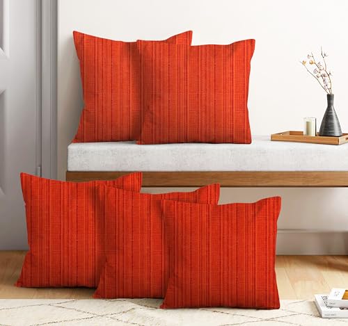 Image of NISSI Cotton Plain Cushion Covers, 18x18 inches, Set of 5, (5, Orange, 18x18 inches)