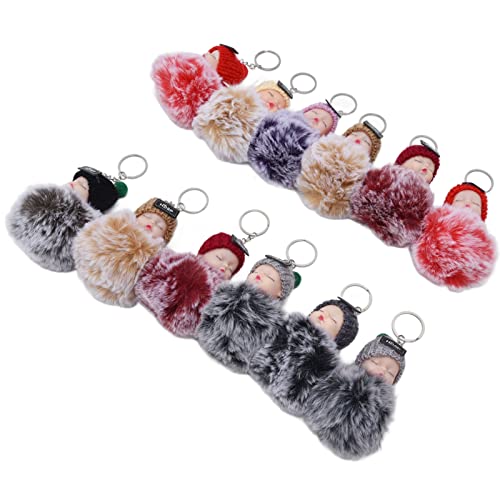 Thonlai 12 St Docka Nyckelring, Fluffig Sovande Babydocka med Stickad Mössa för Plånbok Handväska Hängande Berlock, Barn Födelsedag Julklappar