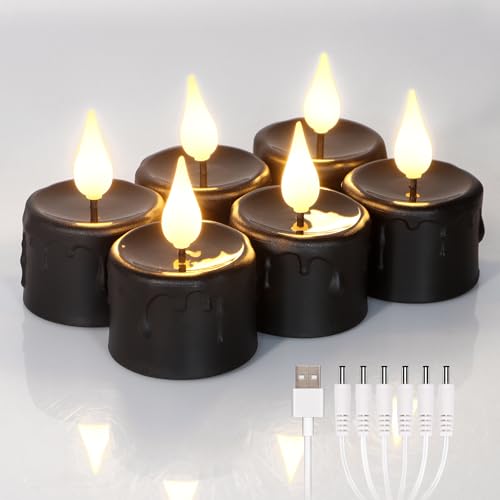 FREEPOWER 6er Schwarze LED Teelichter mit Timer (6-Stunden), Flackern...