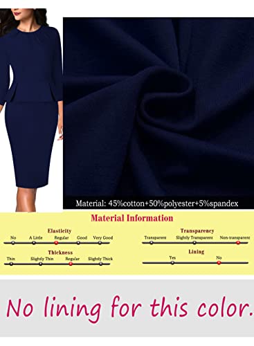 Image of VFSHOW Womens Pleated Crew Neck Peplum Slim Work Business Dress Elegant 3 /4 Sleeves Office Church Bodycon Pencil Sheath Dress