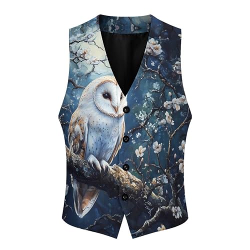 Owl Flowers Moon Trendy Vest Suit for Men V Neck Formal Dress Waistcoat Vests Business Slim Fit3