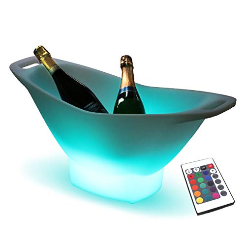 Preisvergleich Produktbild PK Green Erstklassiger LED Eiskübel / Eiskühler Eiswürfelbehälter Groß mit Farbwechsel, Fernbedienung / Eiseimer Flaschenkühler RGB Akku / Kühler Champagner Flaschen / Gartenlampe Wasserdicht Außen