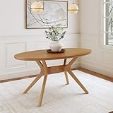Plank+Beam Verso Oval Dining Table, 62 Inch Solid Wood Kitchen, Minimalist Table for Dining Room, Pecan