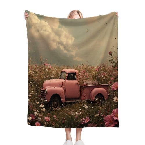 Manta Polar 220 x 240 Camioneta Rosa, Mantas para Cama 105 de Franela Cálida y Cómoda para Niños y Adultos, Manta para Sofá Reversible para Cubre Sofa Colchas, Fácil de cuidar