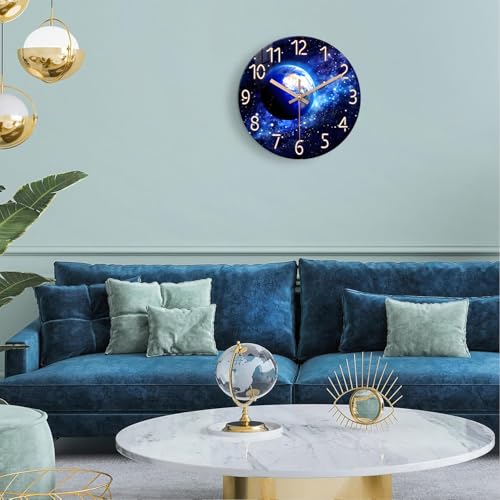 Image of XFM Blue Earth Glass Wall Clock for Living Room 12 Inch
