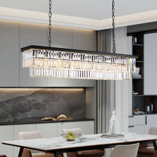 NOXARTE Rectangle Chandeliers for Dining Room, Modern Rectangular Crystal Chandelier