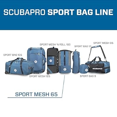 SCUBAPRO Sport 65 Mesh Dive Bag with Roll Top Closure and Side Zipper for Snorkeling and Scuba Diving Gear, Denim Blue Color Fabric