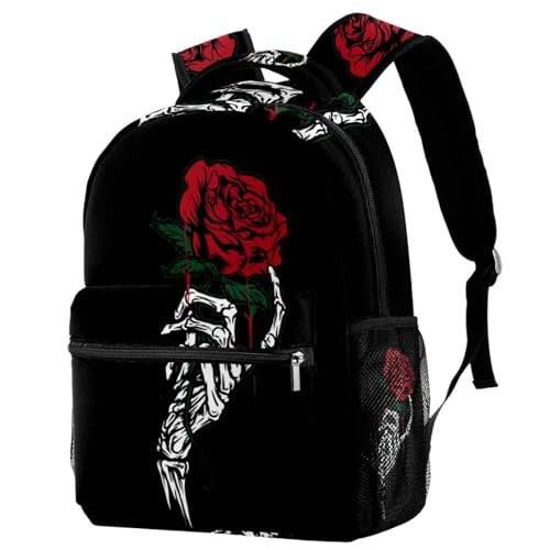 Sac à dos d'école multicolore avec motif squelette pour ados et filles