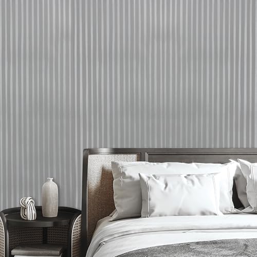 Tarwanear Grey Wallpaper Non-Woven Silver Grey Wall Paper Kids Boys Girls Bedroom Wallpaper Vertical Striped 3D Embossed Flocking Feature Contact Paper Roll for Living Room Lounge Hallway