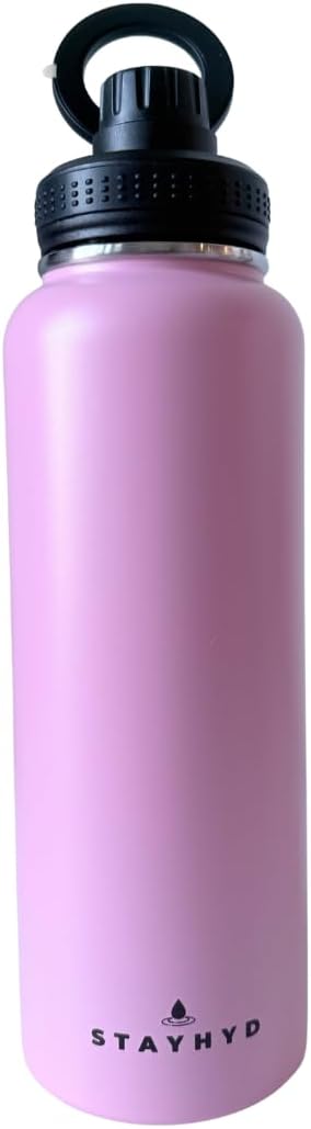 36 oz Stainless Steel Water Bottle – Double Wall Insulated, Wide Mouth, Metal Sports Bottle with Leakproof Sport Cap. Keeps drinks cold/hot – Pink - Image 2