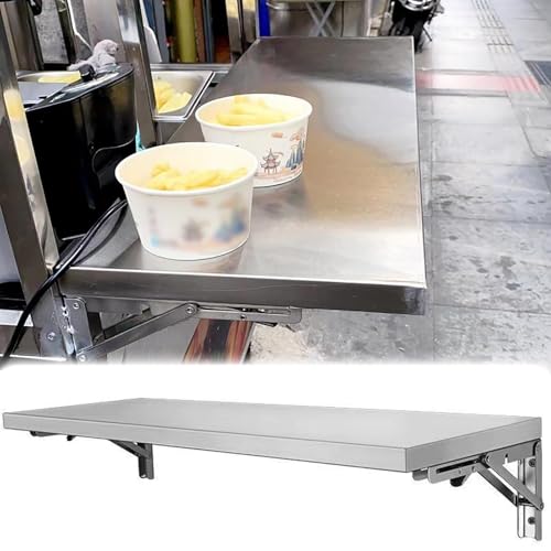 コンセッションシェルフ ステンレススチール製フードトラック用棚、折りたたみ式棚、商業グレード、売店スタンド用、省スペースユーティリティウォールシェルフ、キッチン、レストラン、ガレージ、ランドリー用(46x12in/116x30cm)