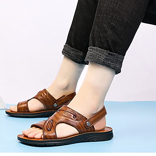 CLSQLXYJZC Mens Non-slip Open Toe Sandals, Summer Lightweight and Durable Beef Tendon Outsole Beach Sandals, Comfortable Adjustable the Heel Strap Leather Slippers2
