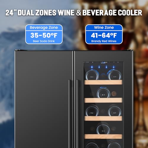 Friduo FRI120D03 Wine And Beverage Refrigerator, 24Inch Dual Zone Wine Cooler, 20Bottles 88Cans Undercounter Black Beverage Fridge thumb #1