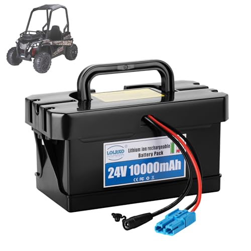 LOLRKO 24V 10Ah Lithium Replacement Battery with 29.4V 2A Charger for 24V Ride-On Toys with Blue Anderson Connector Compatible with Dynacraft Realtree 24V UTV