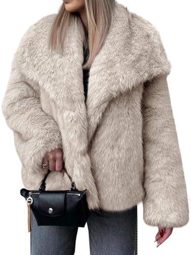 Cicy Bell Womens Faux Fur Coat Winter Shaggy Casual Oversized Lapel Jackets Warm Fuzzy Outerwear