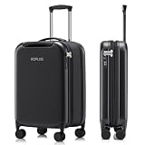 ROPLUS Foldable Carry On Luggage, Durable Hardside Suitcase with Mute Wheels, Waterproof Expandable Harshell Rolling Luggages with Side Pocket, TSA Lock (Black, 20-Inch)