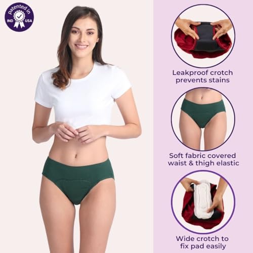Image of ADIRA | Period Panty for Women | Hipster Fit Leakproof Panty for Periods | for School, Travel & Work | Low to Medium Flow | Use with Pad | Leakproof & Breathable | Pack of 1