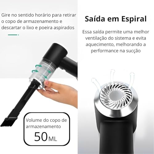 Aspirador Portátil Sem Fio Recarregável Para Carro E Casa Compacto Potente 6000Pa Mini Aspirador De