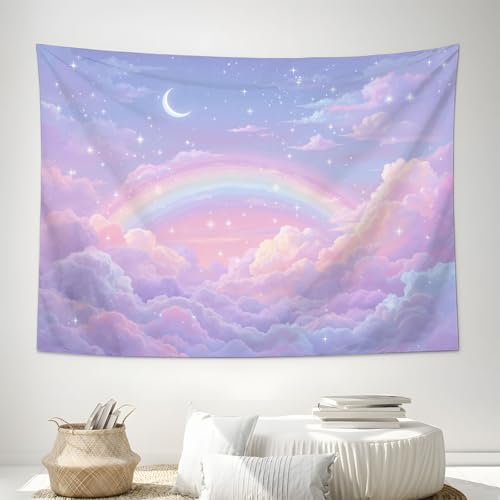 Tapisserie murale nuages et étoiles pour relooker un mur de chambre sans peindre 180x230