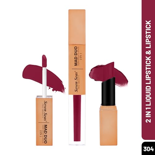 Image of Seven Seas 2in1 Non-Transfer | Smooth Texture | Hydrating | Long Lasting | Water-Proof | Full-Coverage Mad Duo Liquid Lipstick & Lipstick (Rich Rosewood, 4ml,3g)