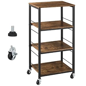 YBING Kitchen Island Cart Utility on Wheels Rolling Cart with Storage Organizer 4 Tier Farmhouse Serving Cart Stand with Wood Tabletop Shelf Units for Bathroom Office Industrial Brown