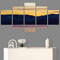 SIGNWIN 5 Panel Canvas Wall Art Coastal Orange Photography Relax/Calm Romantics Sunset Warm for Home Decorations Ready to Hang - 60