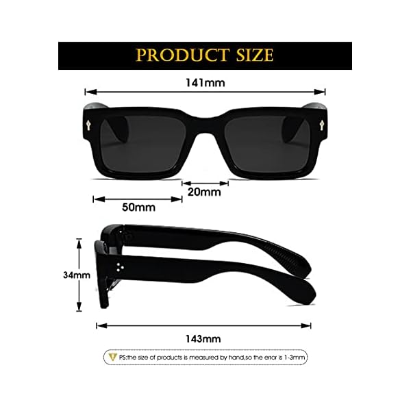 EYLRIM Square Frame Sunglasses for Women Men Trendy Chunky Rectangle Sun Glasses Black Shades UV400 Protection - Image 7