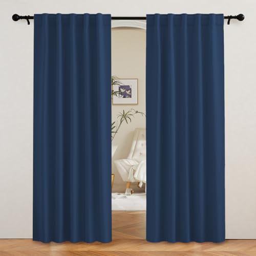 Image of RYB HOME Blackout Curtains for Living Room, Privacy Thermal Insulating Window Treatment Drapes for Bedroom Dining Home Office Basement, W 42 x L 80 inches, Navy Blue, 2 Panels