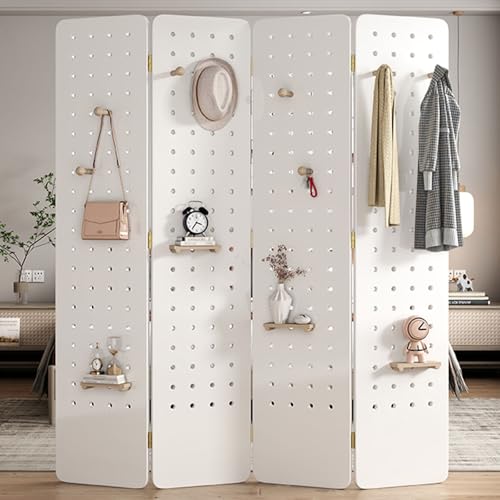 Biombo divisor de habitación de madera, 4 paneles plegables con ganchos y estante para entrada, dormitorio, sala de estar, soporte de exhibición de diseño japonés