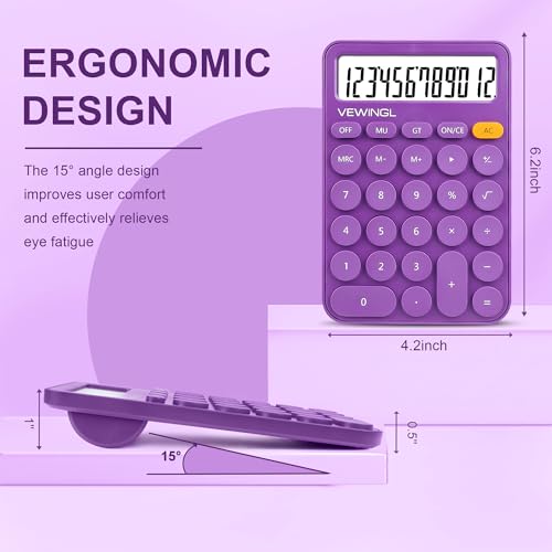 Image of Standard Calculator 12 Digit,6.2 * 4.2in Desktop Large Display and Buttons,Calculator with Large LCD Display for Office,School, Home & Business Use,Automatic Sleep,15 Tilt Screen