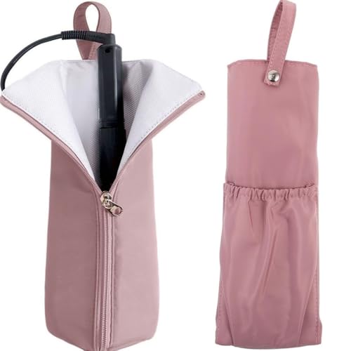 Bolsa para rizador resistente al calor, impermeable, con almacenamiento y esterilla protectora para herramientas de cuidado y peinado del cabello (Rosa) miniatura 1