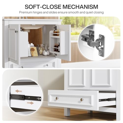 Image of Tribesigns 30 inch Bathroom Vanity with Sink, Freestanding Bathroom Vanities Cabinet with Ceramic Basin Combo, Bathroom Sink Cabinet with 2 Doors and 1 Drawer, Solid Wooden Frame (White, 30 INCH)