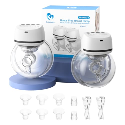 Bellababy Hands-Free Breast Pumps Wearable Electric Double Breast Pumps Portable Effective Suction 4 Modes & 6 Levels 6 oz 2 Packs (24mm Flanges with 21mm/19mm/17mm Inserts)