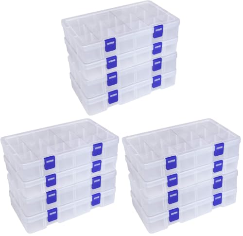 Image of DUOFIRE Plastic Organizer Container Storage Box Adjustable Divider Removable Grid Compartment for Jewelry Beads Earring Tool Fishing Hook Small Accessories(18 grids, White X 4) (Pack of 3)