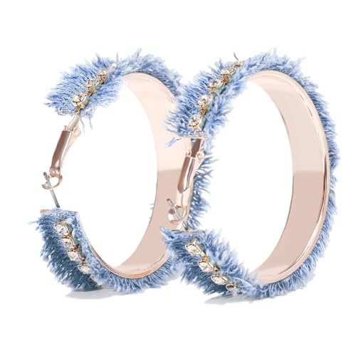 Coiris Bohemian Statement Dangle Earrings for Women Denim Leather Earrings for Women(ER1302-B)