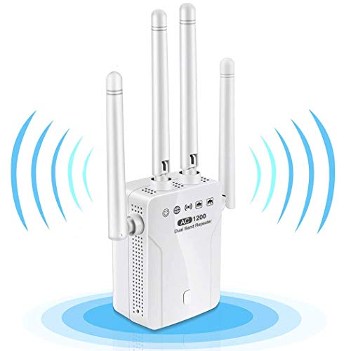 WiFi Range Extender, 1200Mbps WiFi Booster Repeater Dual Band 2.4G & 5G Signal, WiFi Signal Booster Amplifier 360°Full Coverage, Extend Signal for Home Alexa Devices[Simple Set] (1200Mbps, White)